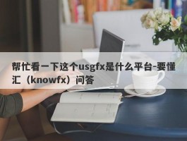 帮忙看一下这个usgfx是什么平台-要懂汇（knowfx）问答